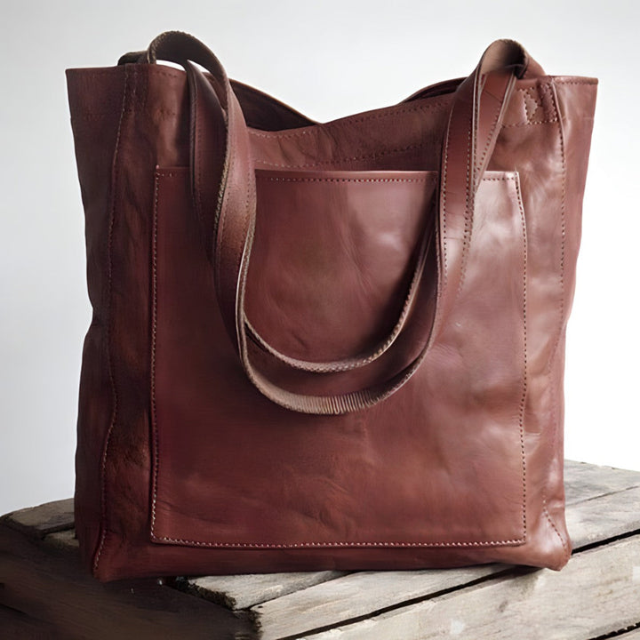 Dames Leren Shopper - Grote Gestructureerde Schoudertas met Buitenvak