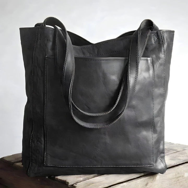 Dames Leren Shopper - Grote Gestructureerde Schoudertas met Buitenvak