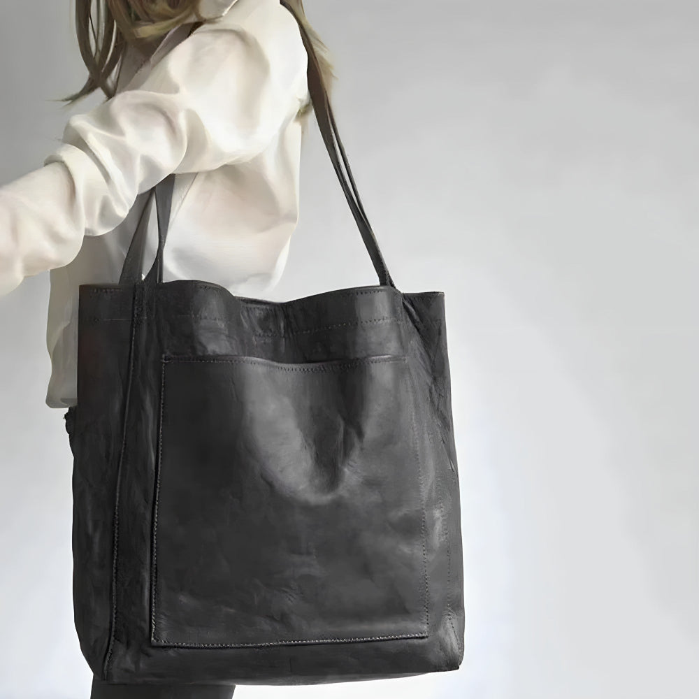 Dames Leren Shopper - Grote Gestructureerde Schoudertas met Buitenvak