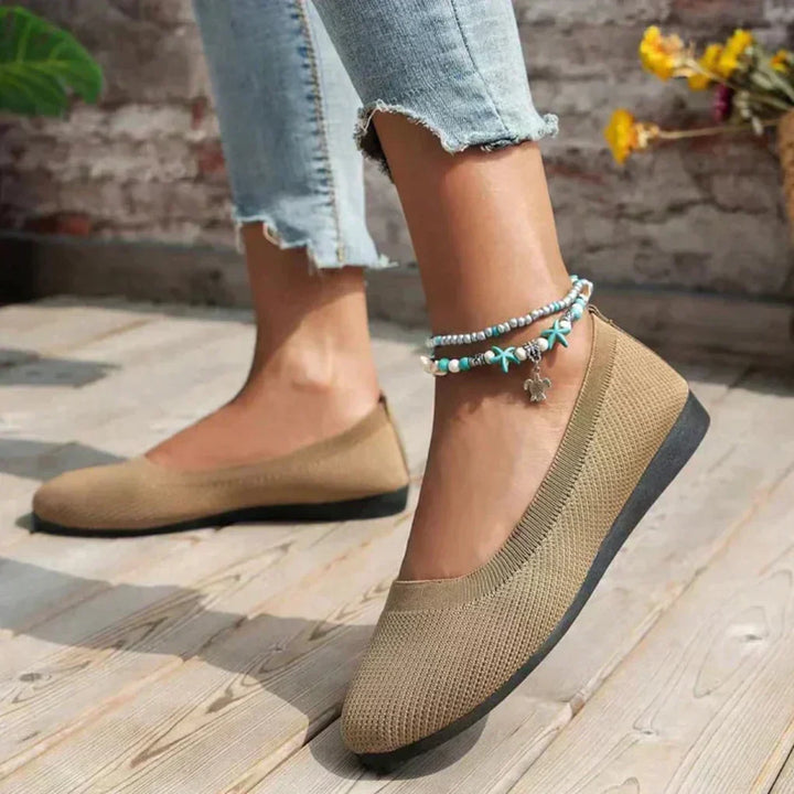 Dames Strikkede Slip-On Ballerinaer - Flade Loafers Med Rund Tå