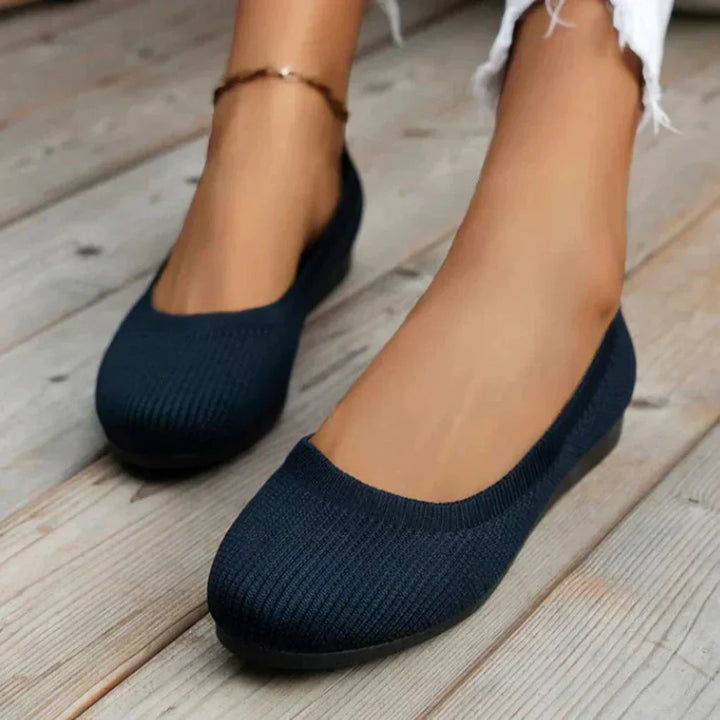 Dames Strikkede Slip-On Ballerinaer - Flade Loafers Med Rund Ta