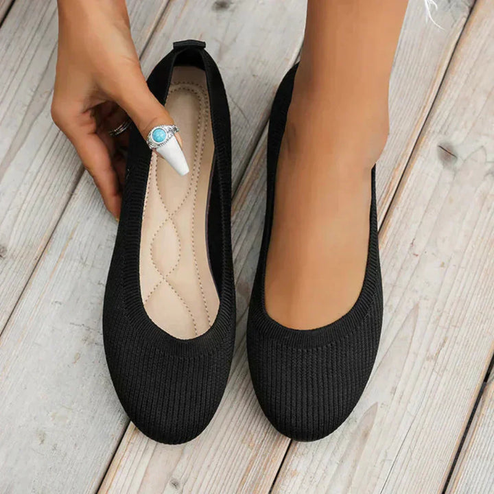 Dames Strikkede Slip-On Ballerinaer - Flade Loafers Med Rund Ta