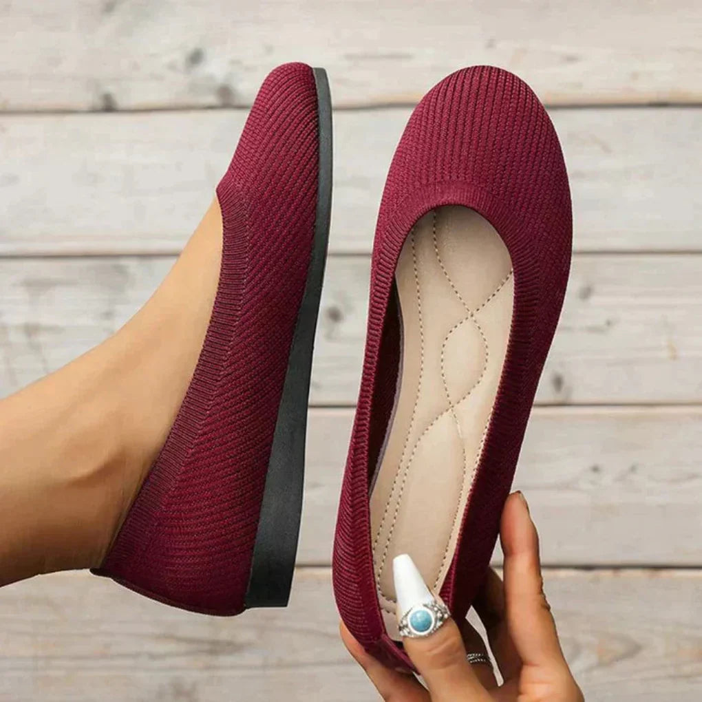 Dames Strikkede Slip-On Ballerinaer - Flade Loafers Med Rund Ta