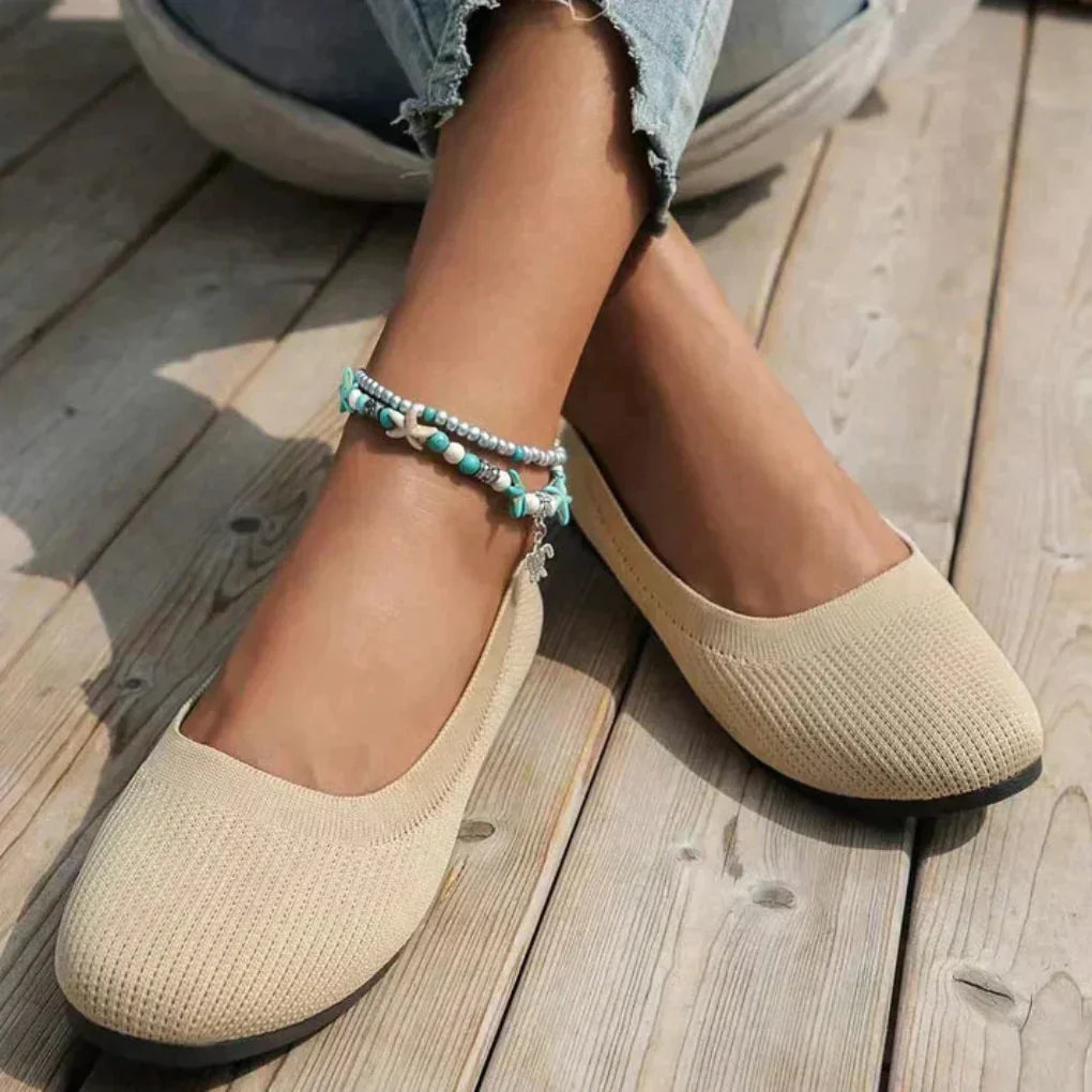 Dames Strikkede Slip-On Ballerinaer - Flade Loafers Med Rund Ta