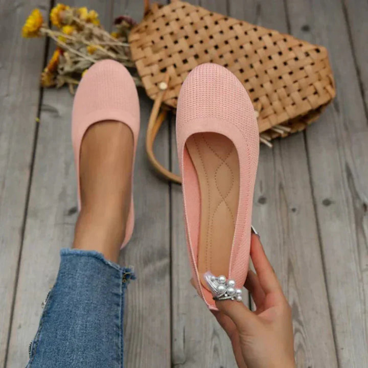 Dames Strikkede Slip-On Ballerinaer - Flade Loafers Med Rund Ta