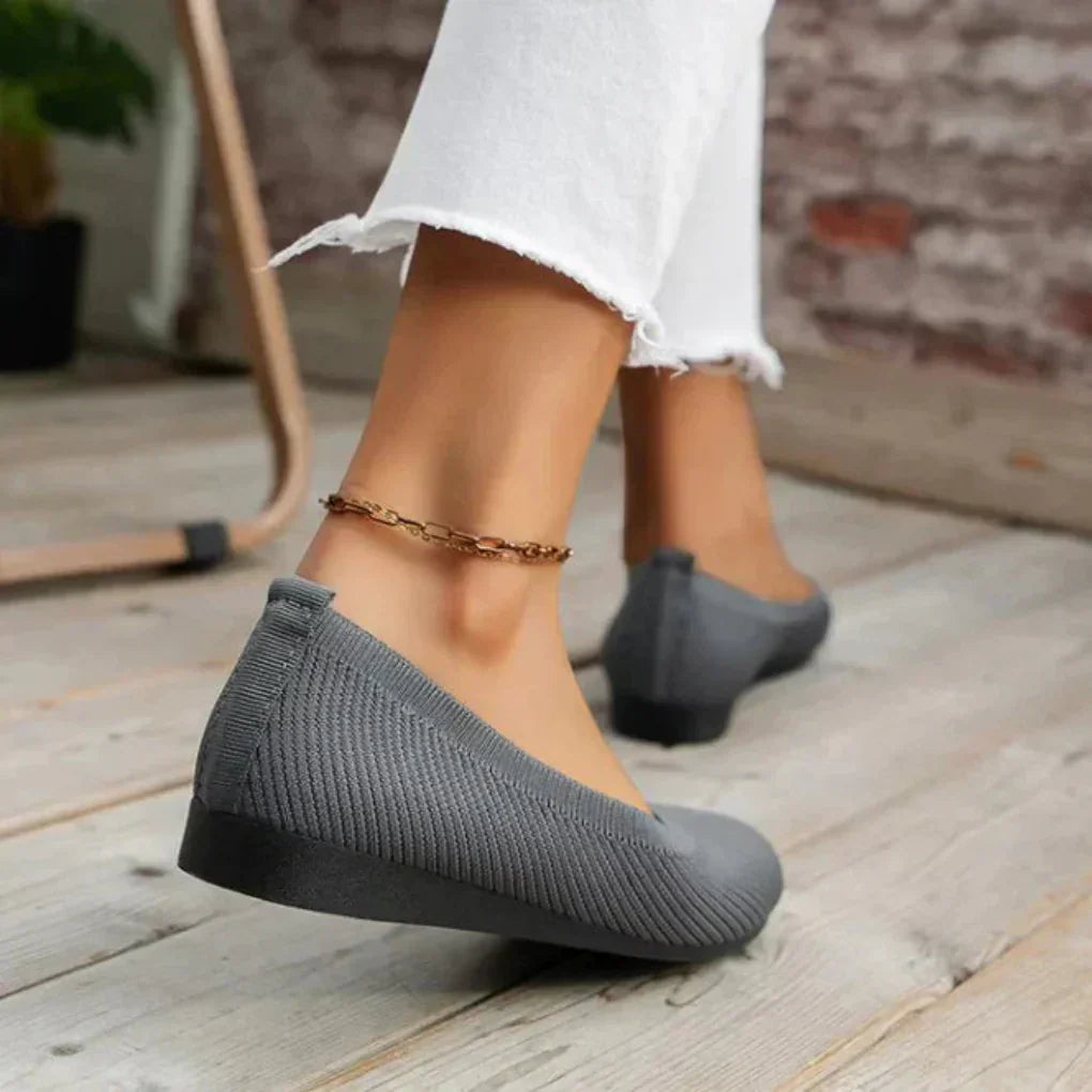 Dames Strikkede Slip-On Ballerinaer - Flade Loafers Med Rund Ta
