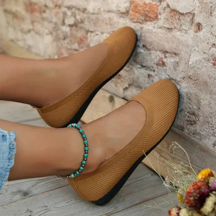 Dames Strikkede Slip-On Ballerinaer - Flade Loafers Med Rund Ta