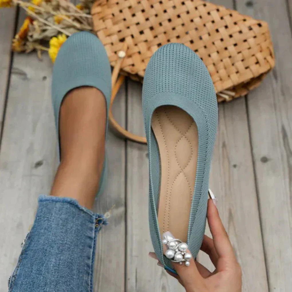 Dames Strikkede Slip-On Ballerinaer - Flade Loafers Med Rund Ta