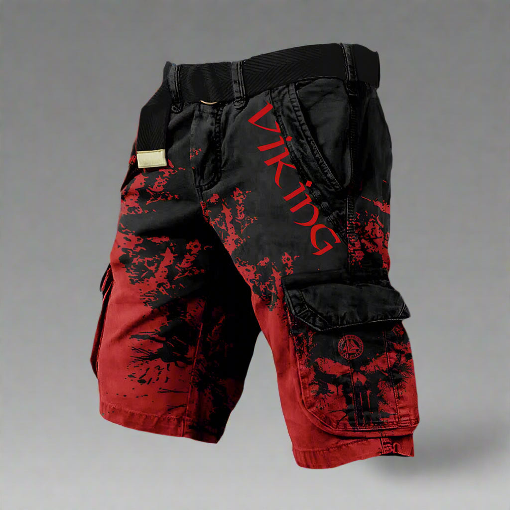 Herre Cargo Shorts Med Print - Knælange Med Klaplommer