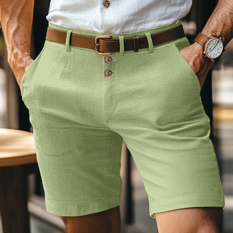 Herre Chino Shorts - Knælange Med Knaplukning