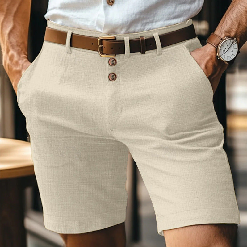 Herre Chino Shorts - Knælange Med Knaplukning