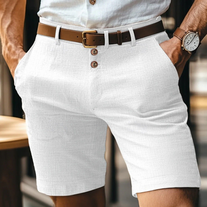 Herre Chino Shorts - Knælange Med Knaplukning