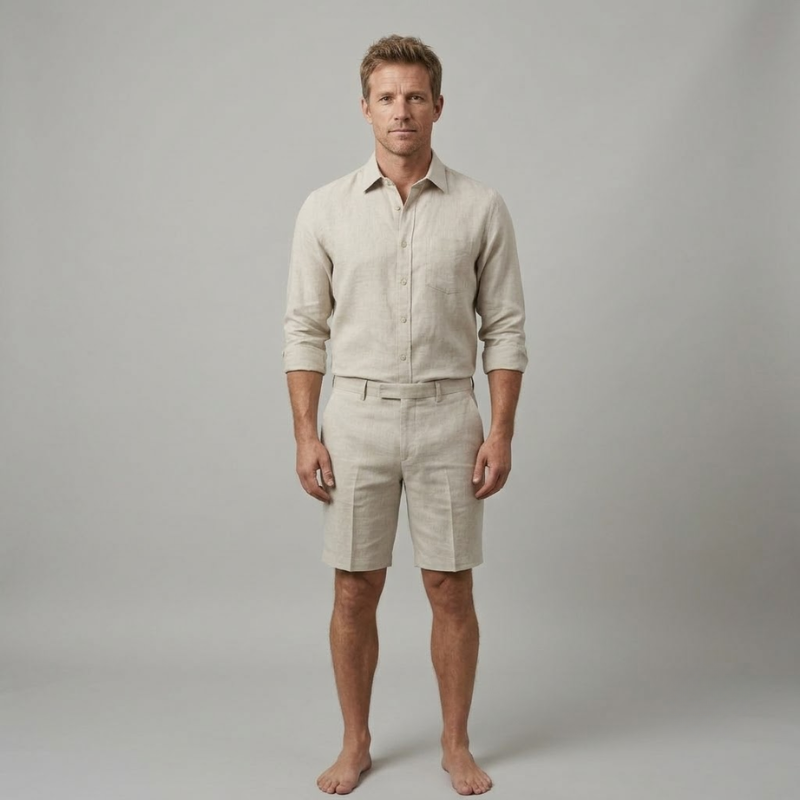 Herre Chinoshorts - Flad Front Med Knaplukning