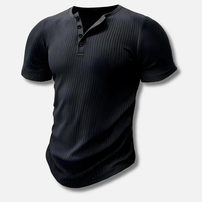 Herre Henley T-Shirt - Kortærmet T-Shirt Med Knaplukning