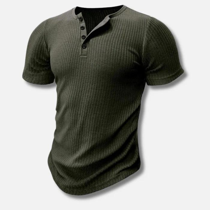 Herre Henley T-Shirt - Kortærmet T-Shirt Med Knaplukning