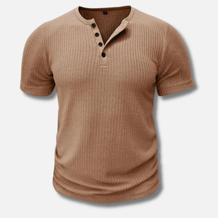 Herre Henley T-Shirt - Kortærmet T-Shirt Med Knaplukning