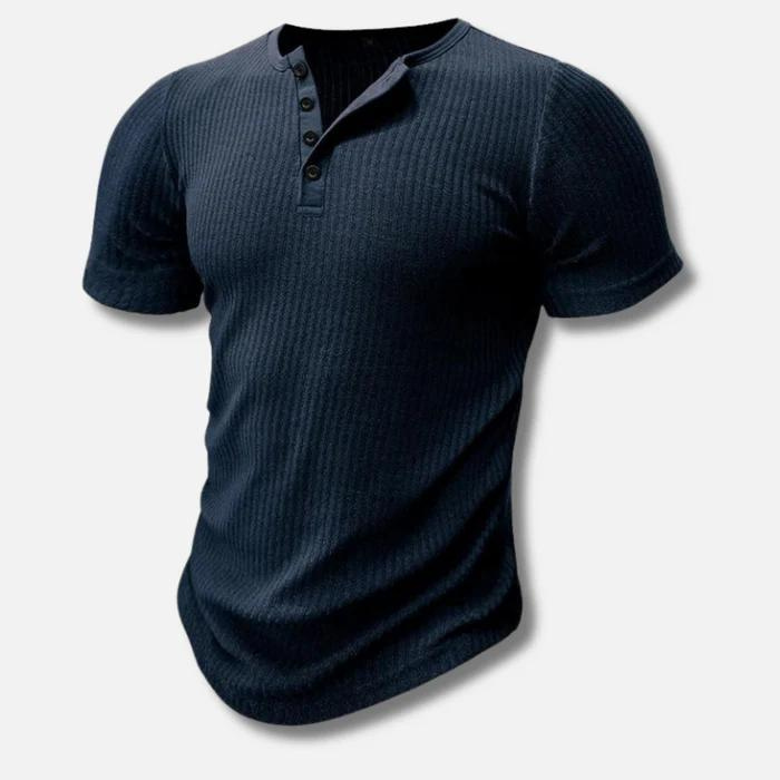 Herre Henley T-Shirt - Kortærmet T-Shirt Med Knaplukning