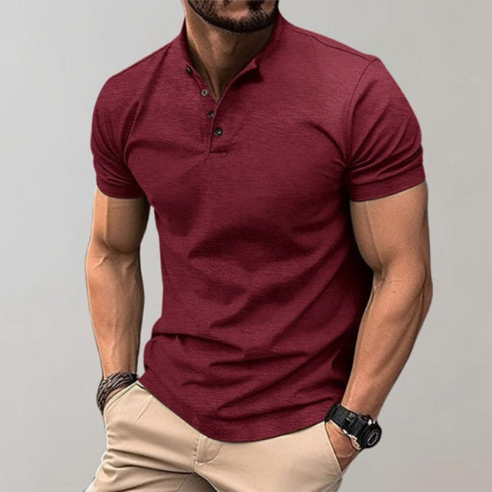 Herre Henley T-Shirt - Kortærmet Top Med Knapstolpe