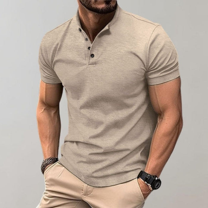 Herre Henley T-Shirt - Kortærmet Top Med Knapstolpe