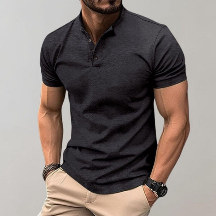 Herre Henley T-Shirt - Kortærmet Top Med Knapstolpe