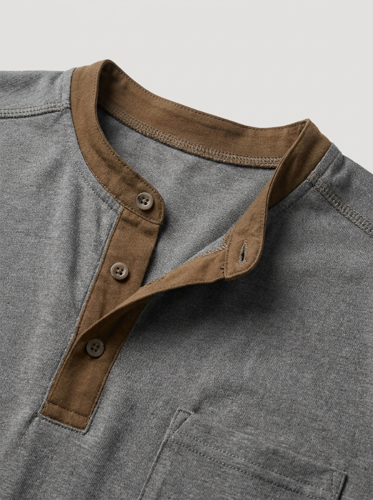 Herre Henley T-Shirt - Korte Ærmer Og Brystlomme