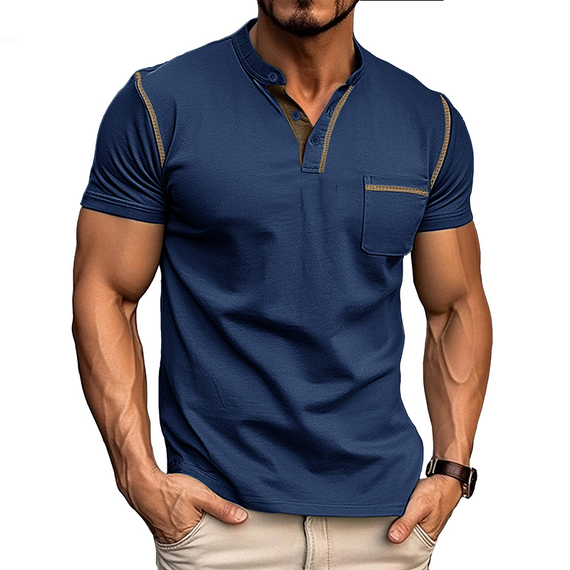 Herre Henley T-Shirt - Korte Ærmer Og Brystlomme