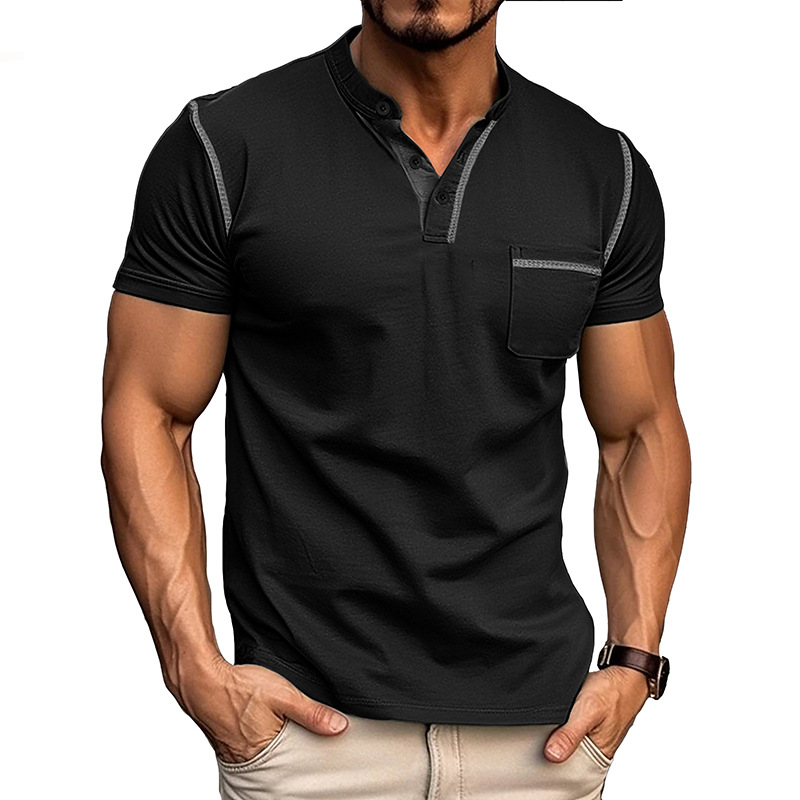 Herre Henley T-Shirt - Korte Ærmer Og Brystlomme