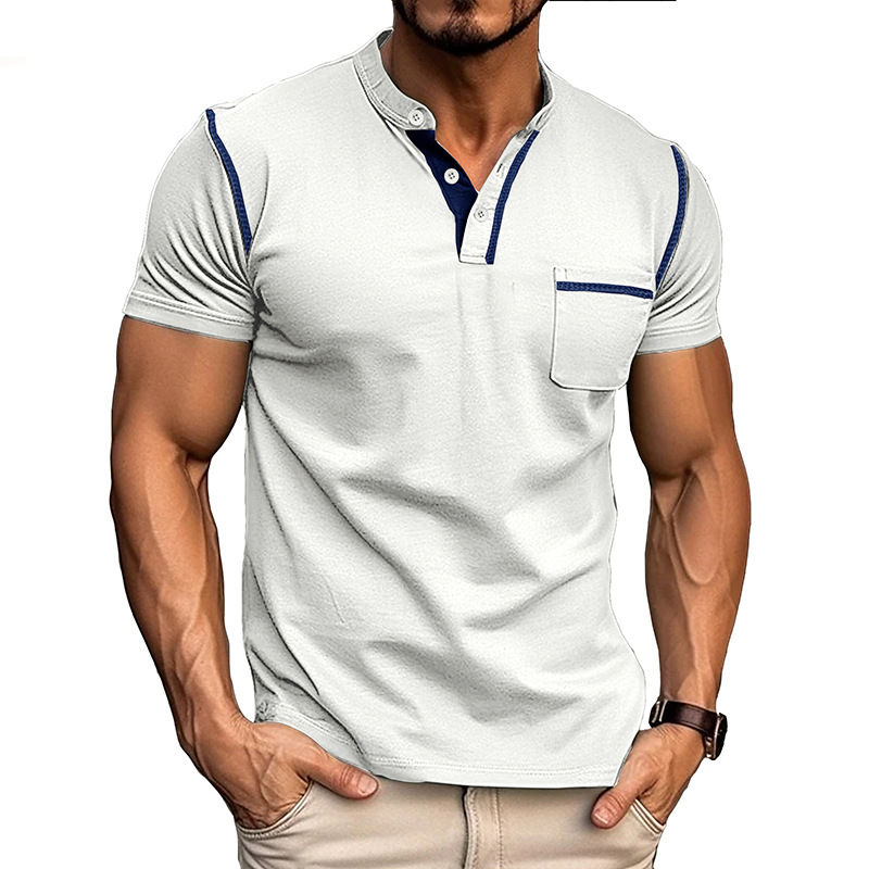 Herre Henley T-Shirt - Korte Ærmer Og Brystlomme