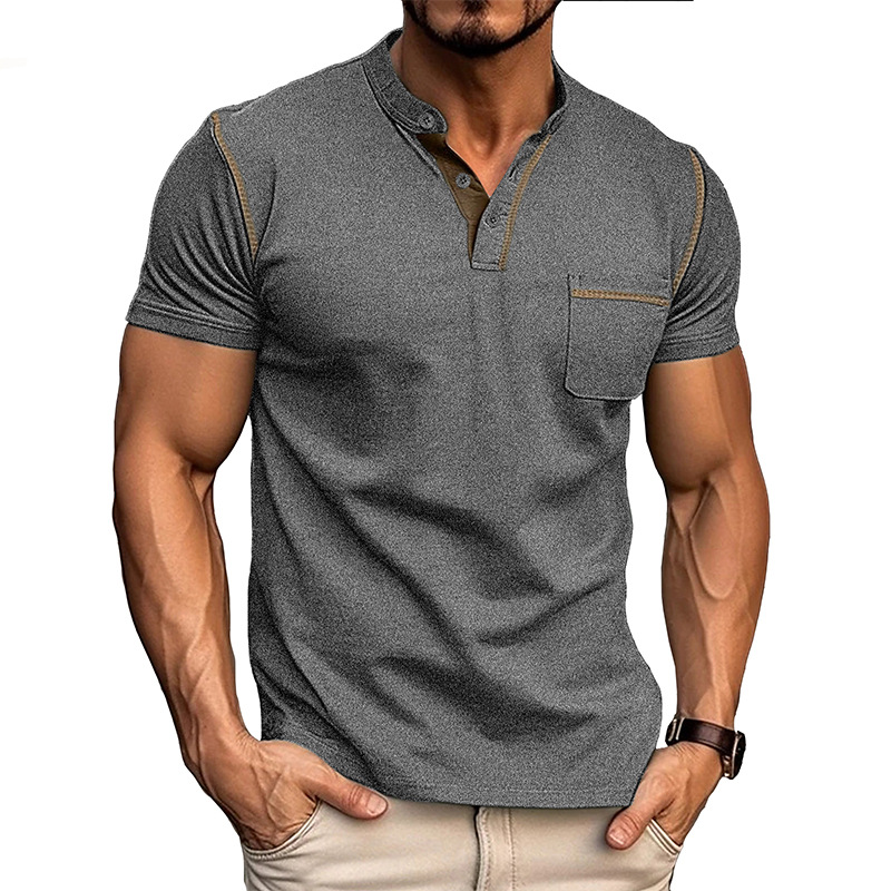 Herre Henley T-Shirt - Korte Ærmer Og Brystlomme