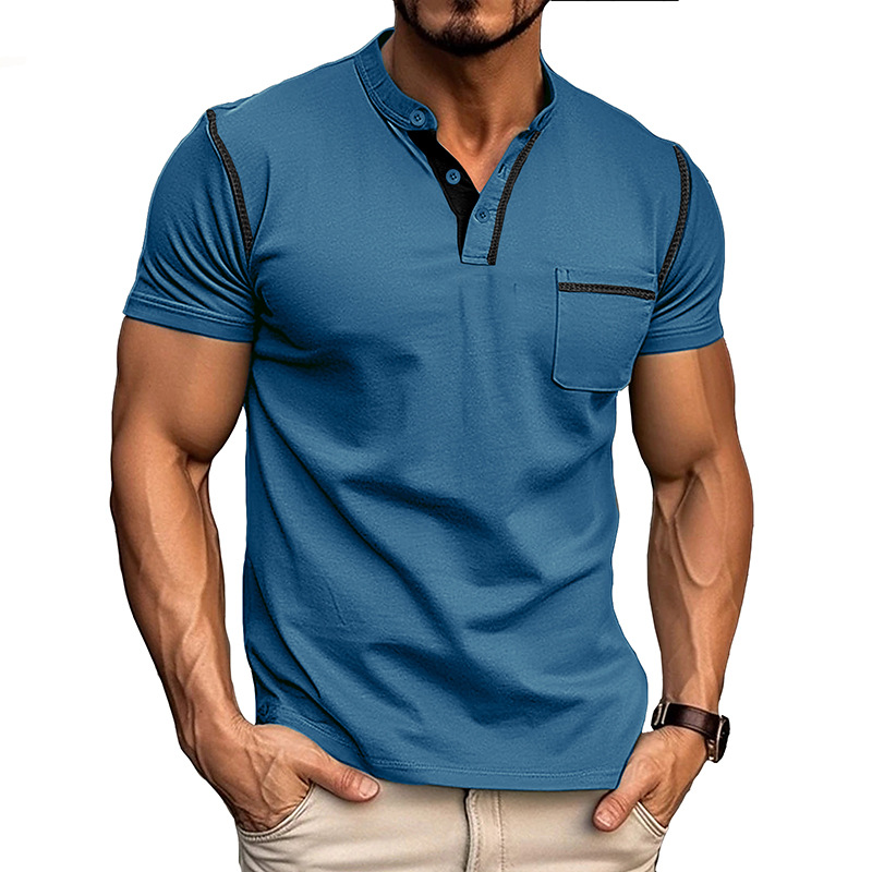 Herre Henley T-Shirt - Korte Ærmer Og Brystlomme