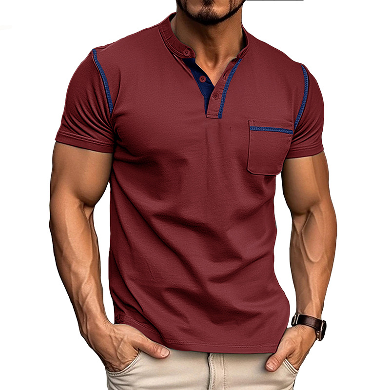 Herre Henley T-Shirt - Korte Ærmer Og Brystlomme