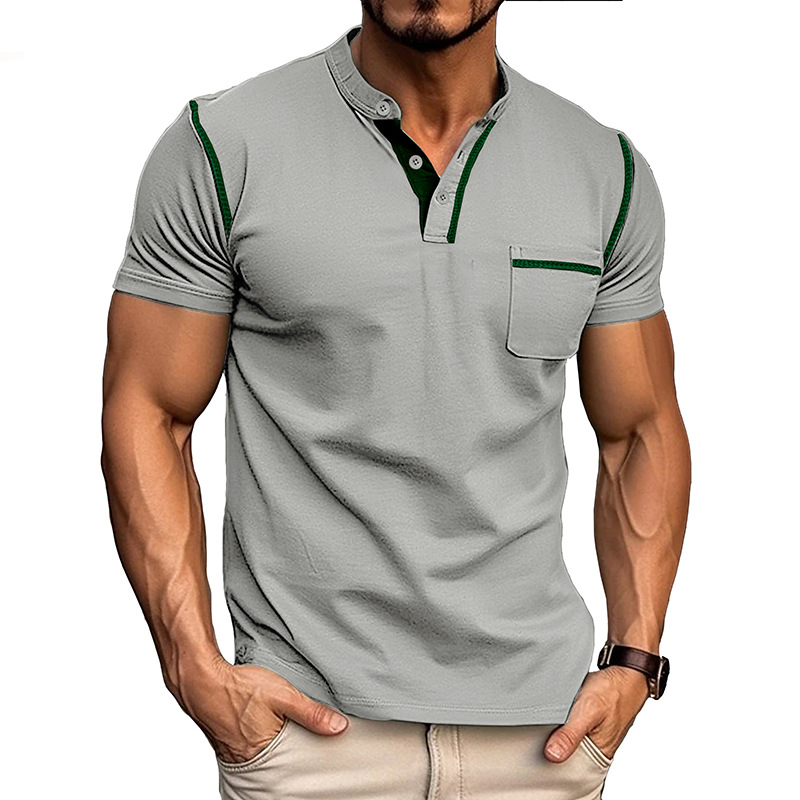 Herre Henley T-Shirt - Korte Ærmer Og Brystlomme