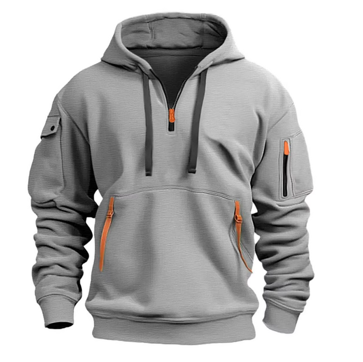 Herre Hoodie med Halv Lynlås - Fleece Hoodie med Flere Lommer