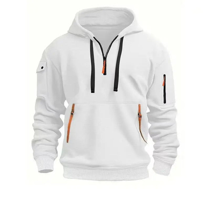 Herre Hoodie med Halv Lynlås - Fleece Hoodie med Flere Lommer