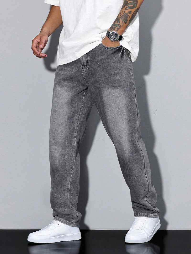 Herre Jeans Med Lige Ben - Vasket Finish