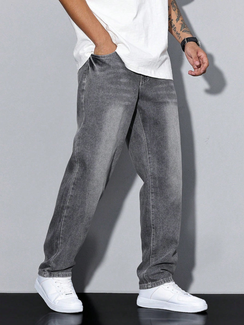 Herre Jeans Med Lige Ben - Vasket Finish