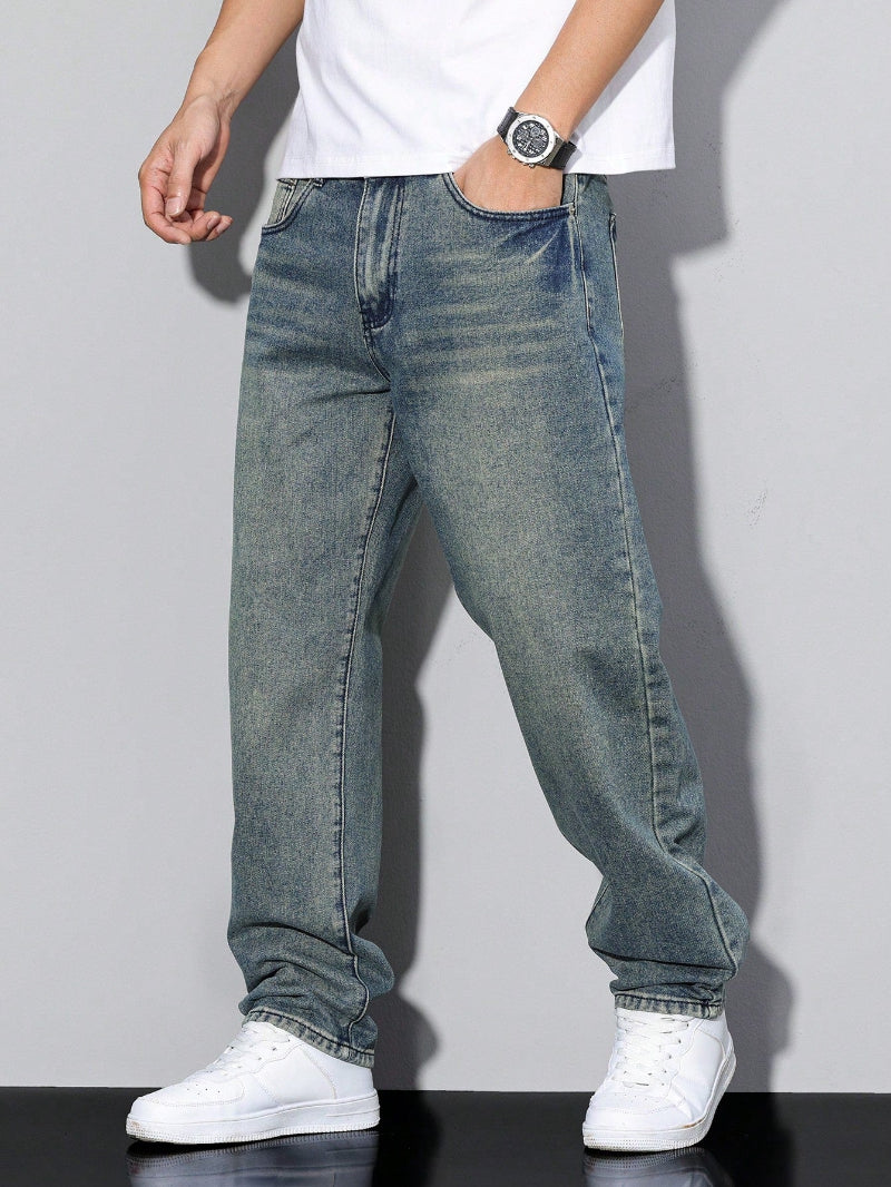 Herre Jeans Med Lige Ben - Vasket Finish