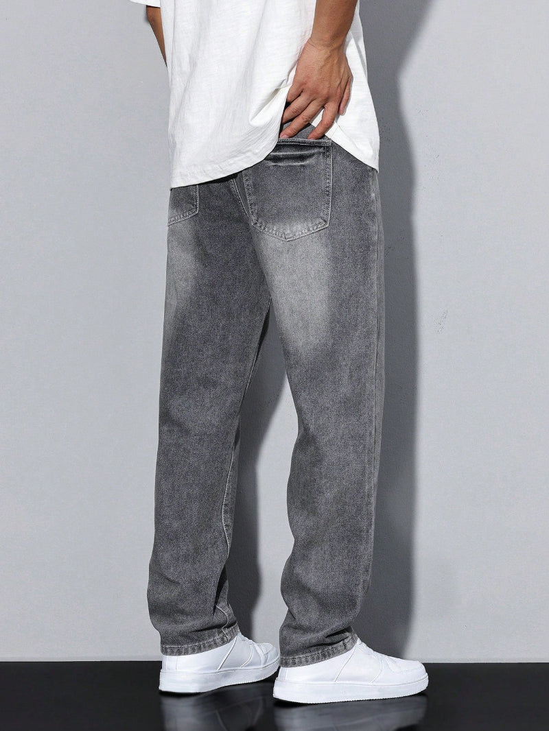 Herre Jeans Med Lige Ben - Vasket Finish