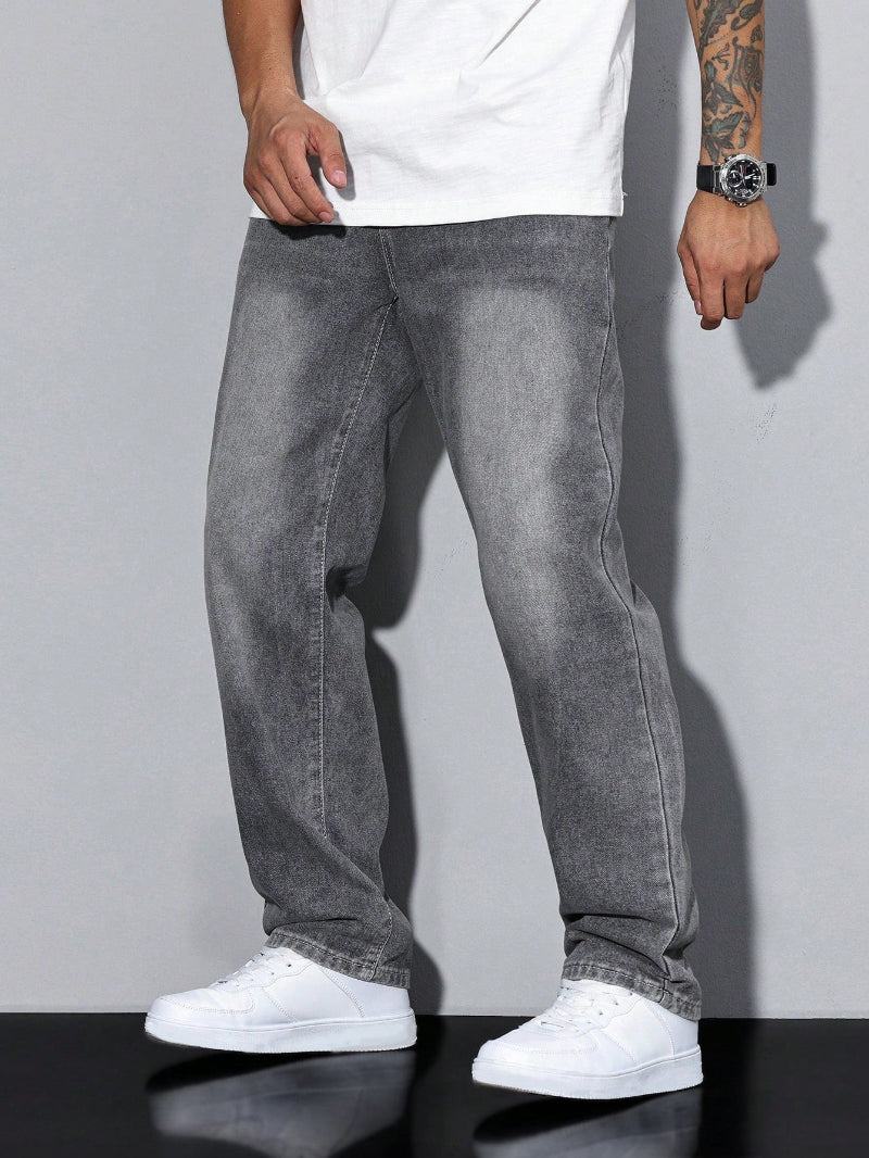 Herre Jeans Med Lige Ben - Vasket Finish