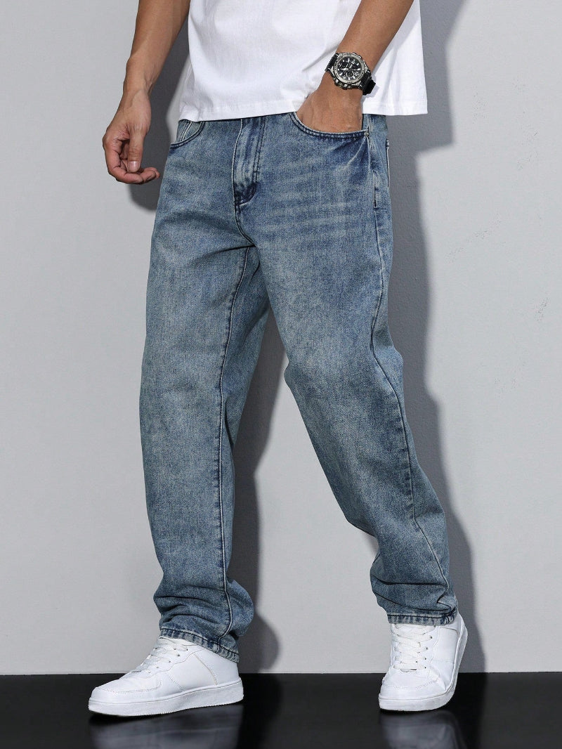 Herre Jeans Med Lige Ben - Vasket Finish