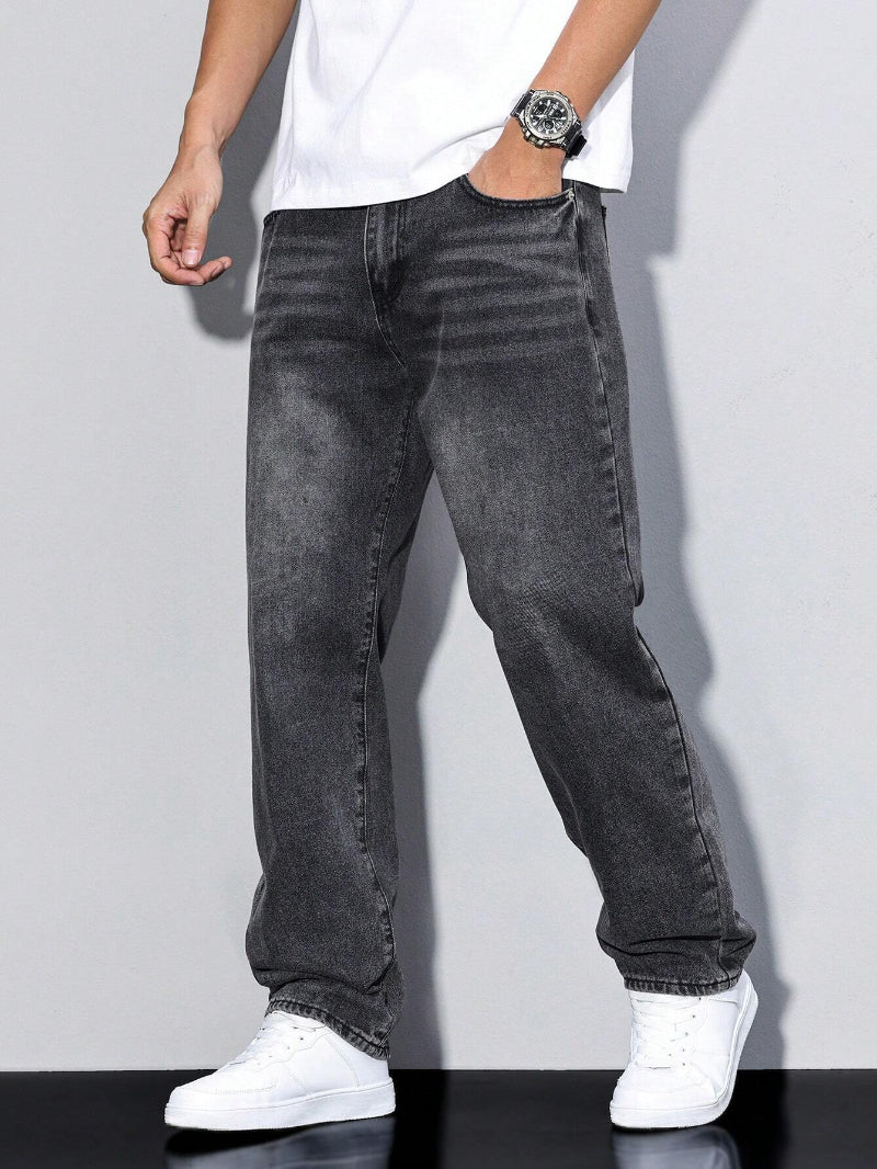 Herre Jeans Med Lige Ben - Vasket Finish