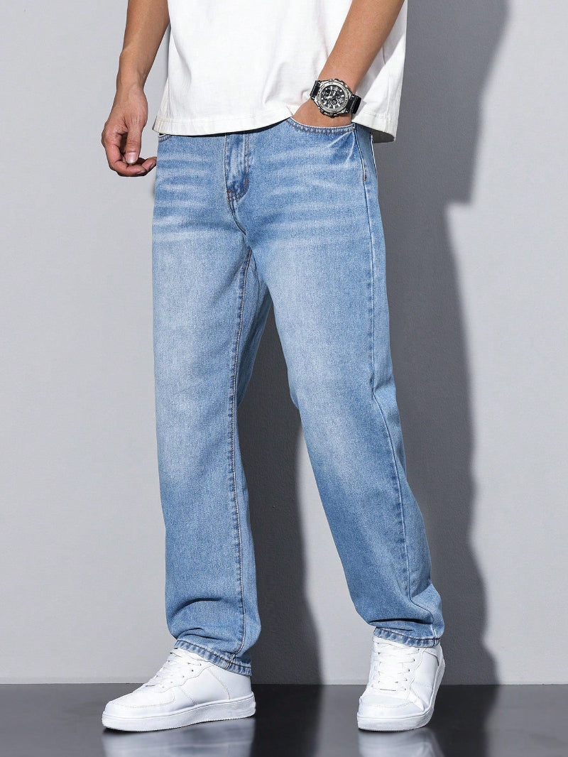 Herre Jeans Med Lige Ben - Vasket Finish