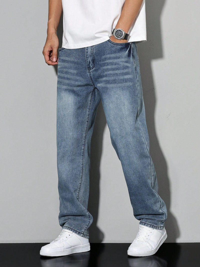 Herre Jeans Med Lige Ben - Vasket Finish
