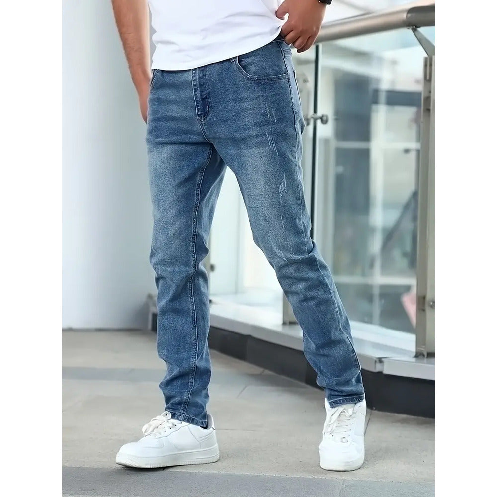 Herre Jeans Med Lige Ben - Vasket Finish Med Whiskers