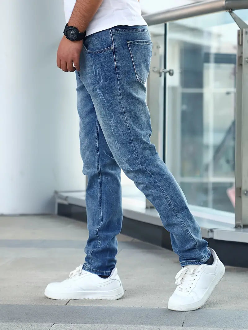 Herre Jeans Med Lige Ben - Vasket Finish Med Whiskers