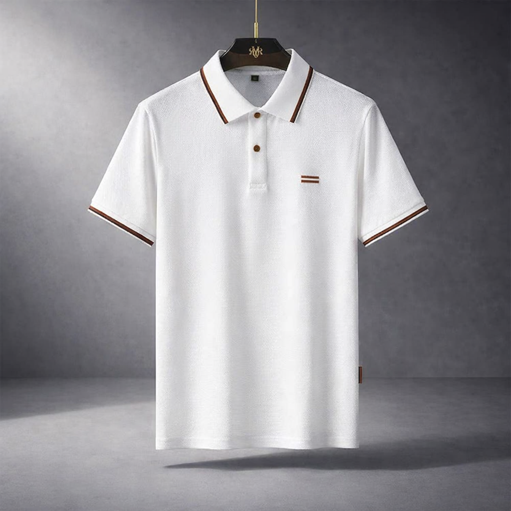 Herre Kortærmet Poloshirt - Krave Med Kontraststriber