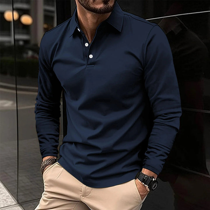 Herre Langærmet Poloshirt - Med Knaplukning