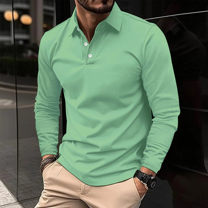 Herre Langærmet Poloshirt - Med Knaplukning