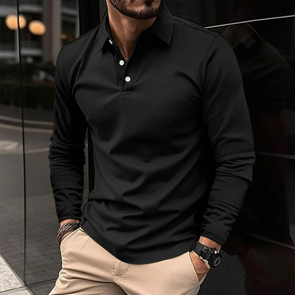 Herre Langærmet Poloshirt - Med Knaplukning