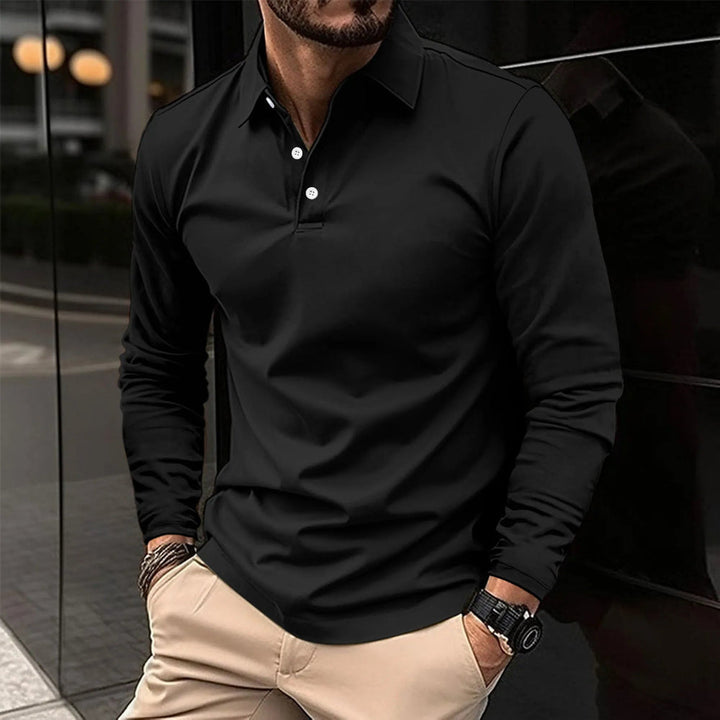 Herre Langærmet Poloshirt - Med Knaplukning